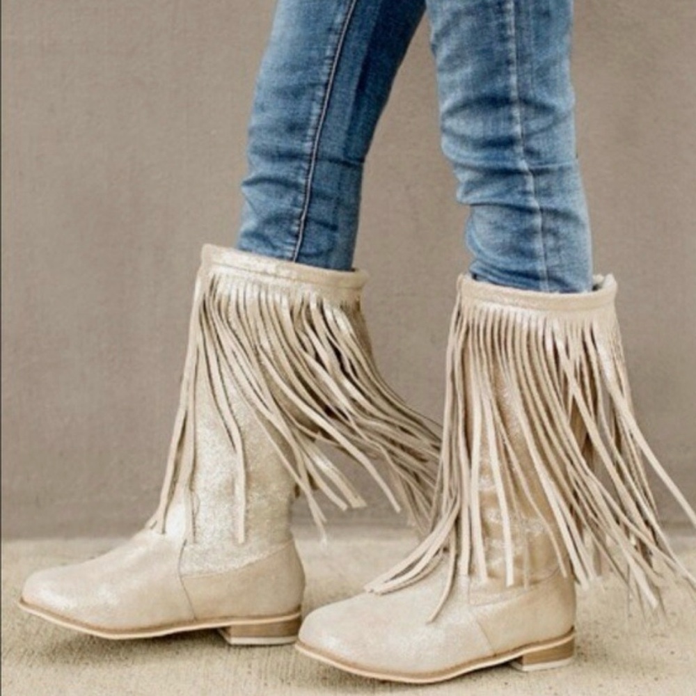 Joyfolie Fringe Glitter Knee-High Boots in Light Silver - Picture 3 of 10